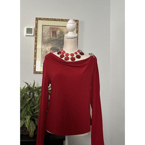 New York & Company women's stretch Blouse Size Small Red Long Sleeve Pullover - Picture 2 of 14